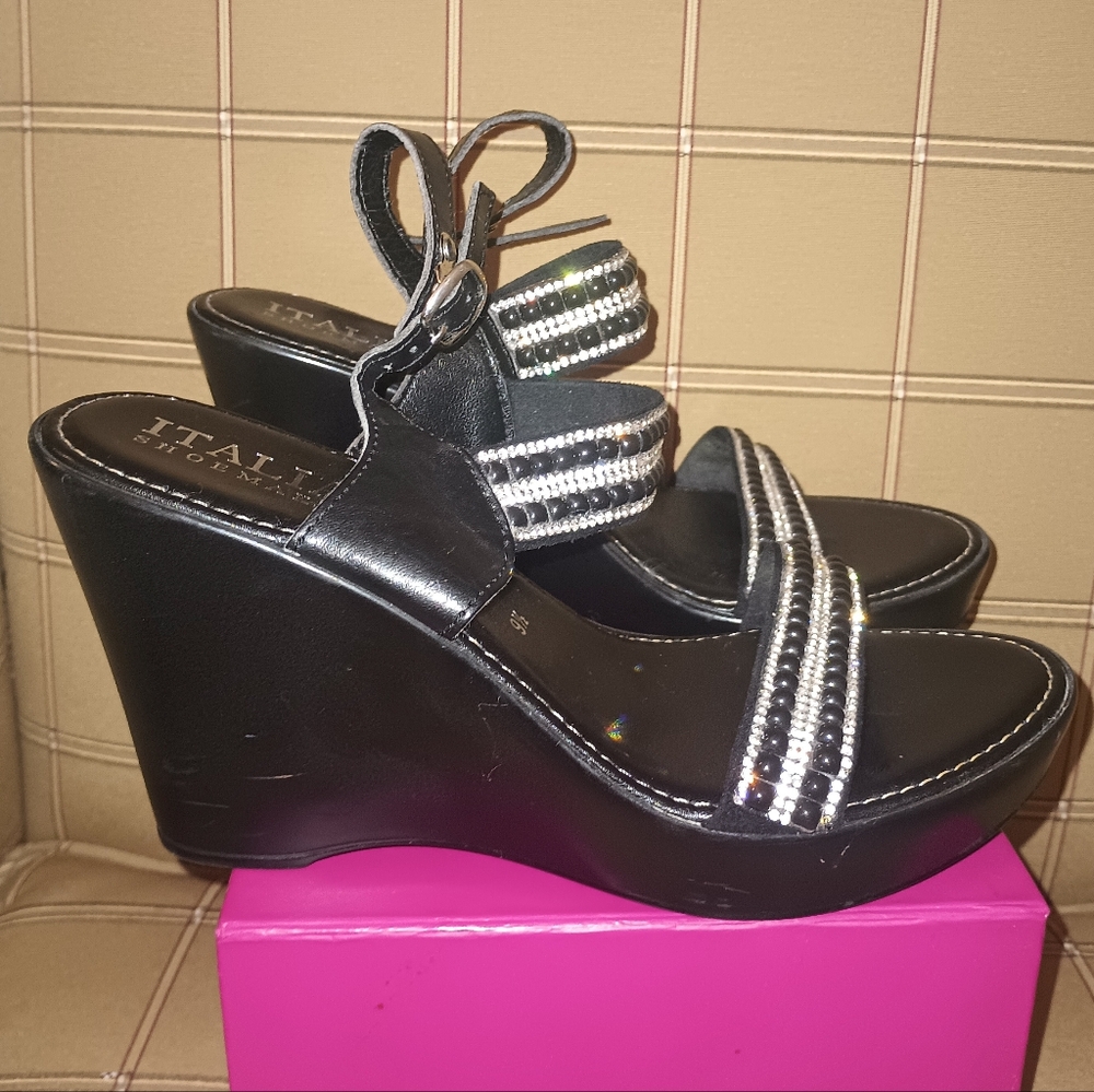 Italian Shoemakers Rhinestone Embezzled Wedge SZ9.5 - Picture 2 of 4